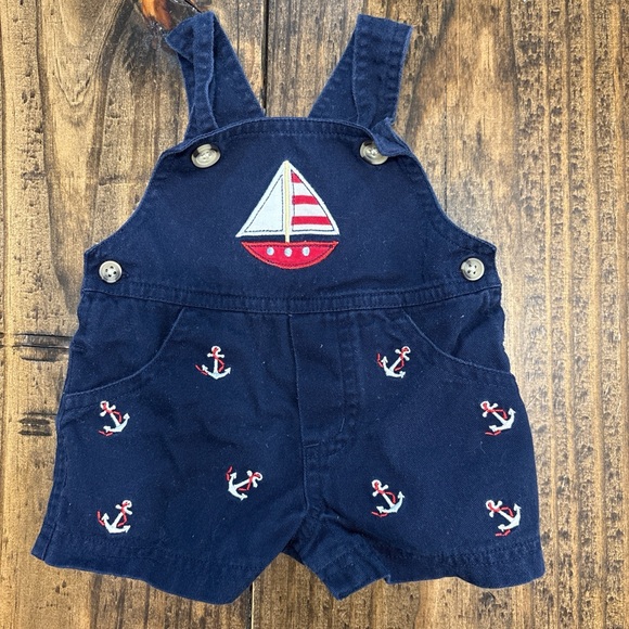 Starting Out Navy Overalls with Sailboat and Anchor Embroidery - Picture 1 of 3